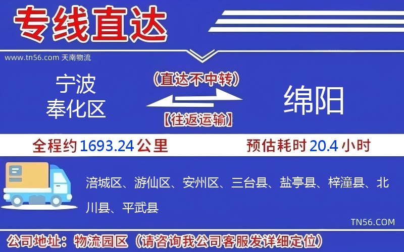 寧波奉化區(qū)到綿陽(yáng)物流公司